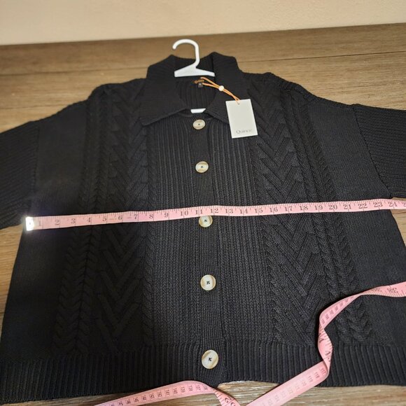 Quince Women’s Merino Wool Collared Cardigan NWT Black Large - Picture 4 of 9